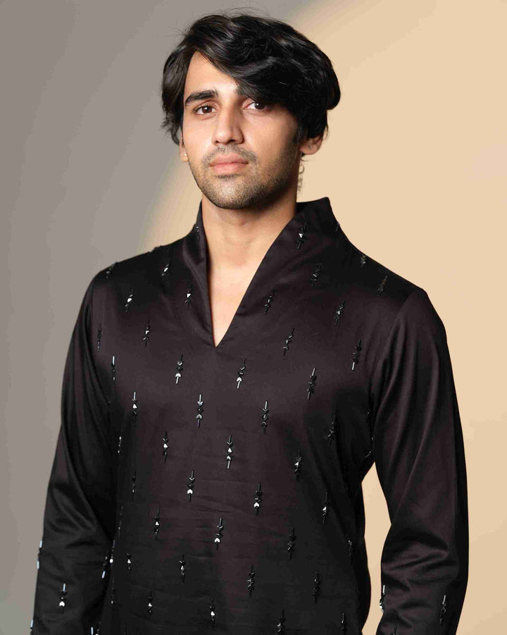 Black Kurta with Pyramid Arrow and-sally chitha work