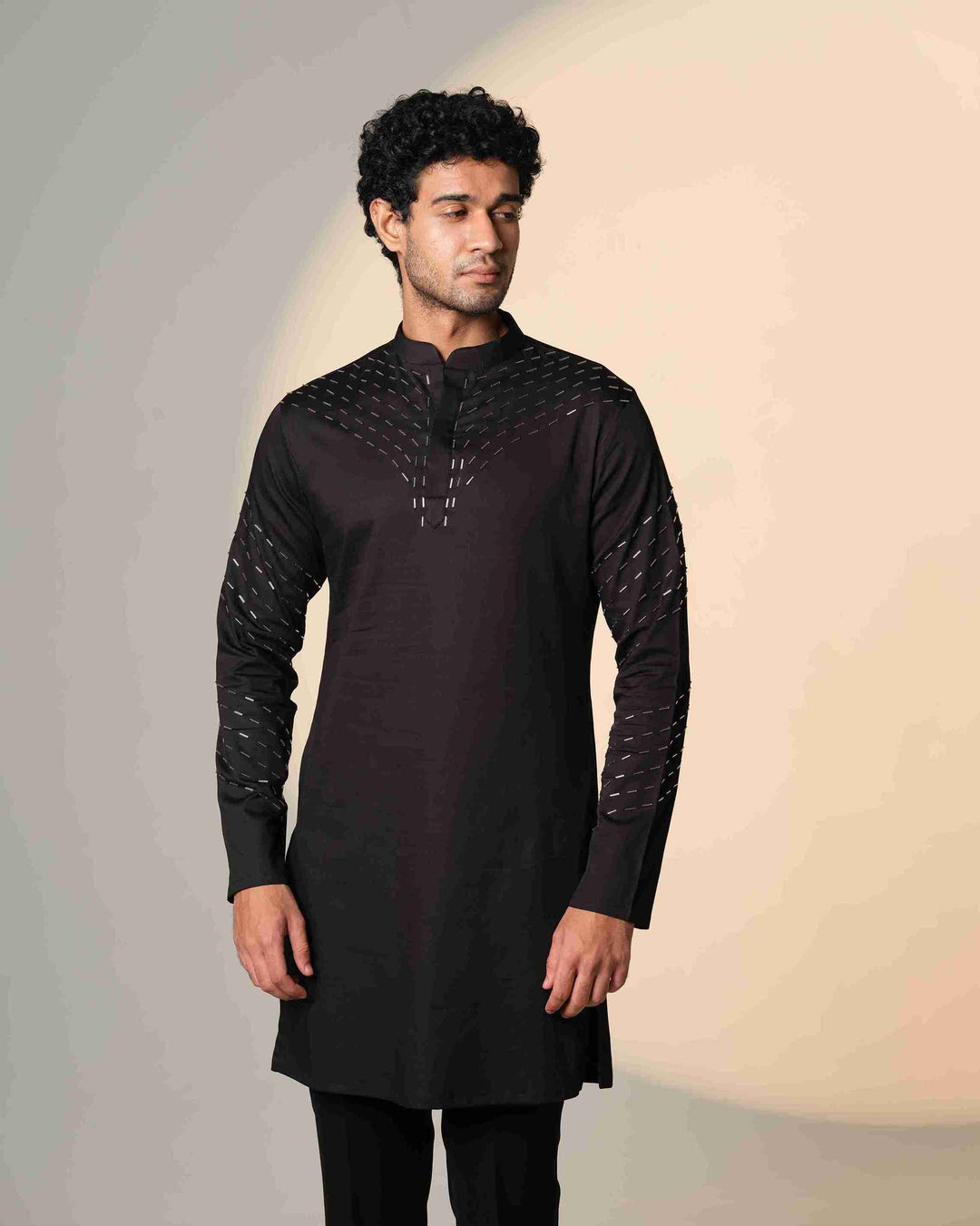 Black Kurta with V shape sally design on kurta