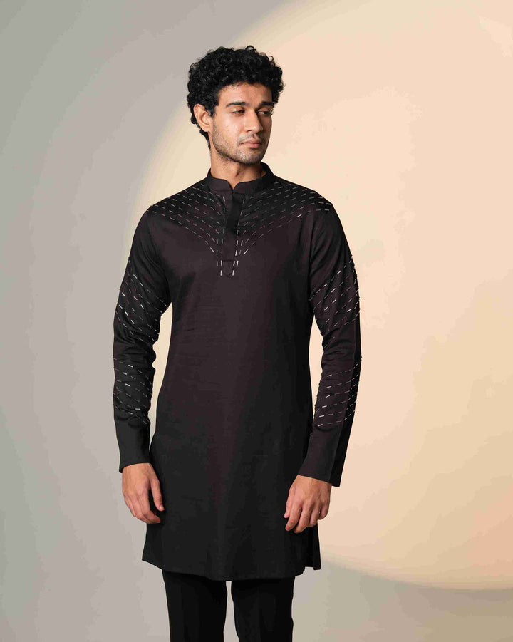 Black Kurta with V shape sally design on kurta