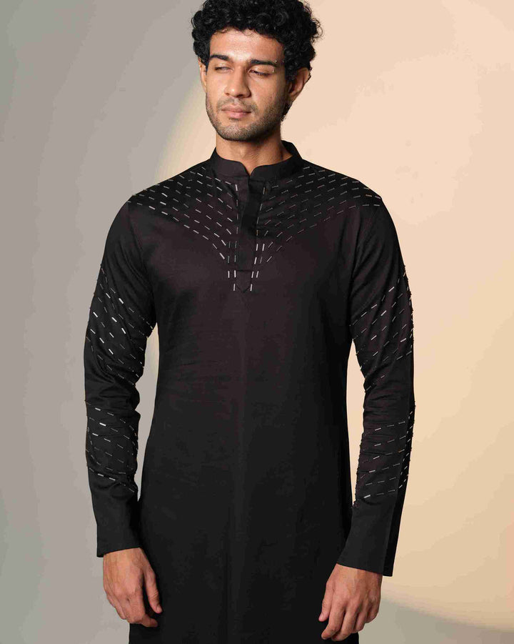 Black Kurta with V shape sally design on kurta
