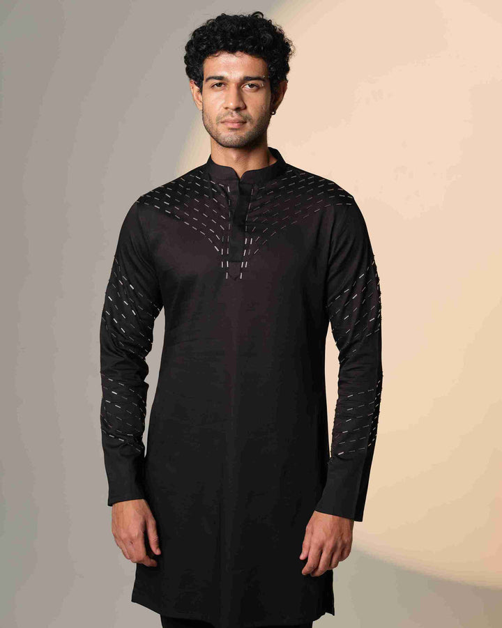 Black Kurta with V shape sally design on kurta