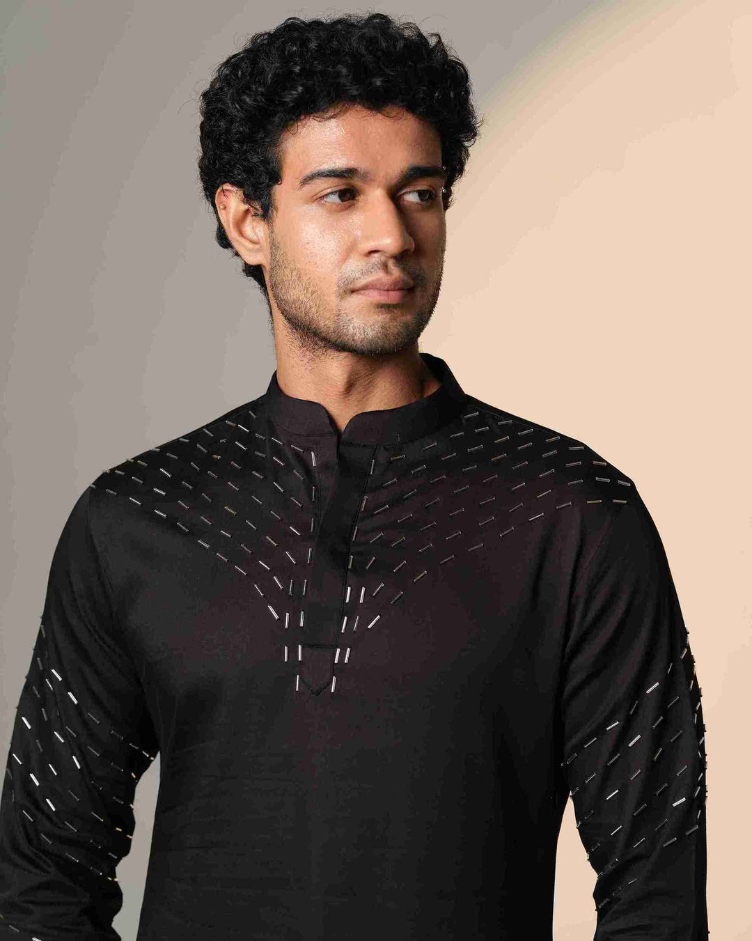 Black Kurta with V shape sally design on kurta