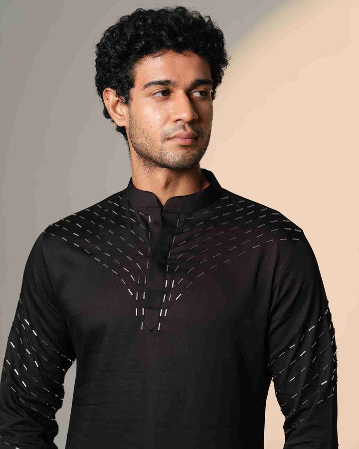 Black Kurta with V shape sally design on kurta