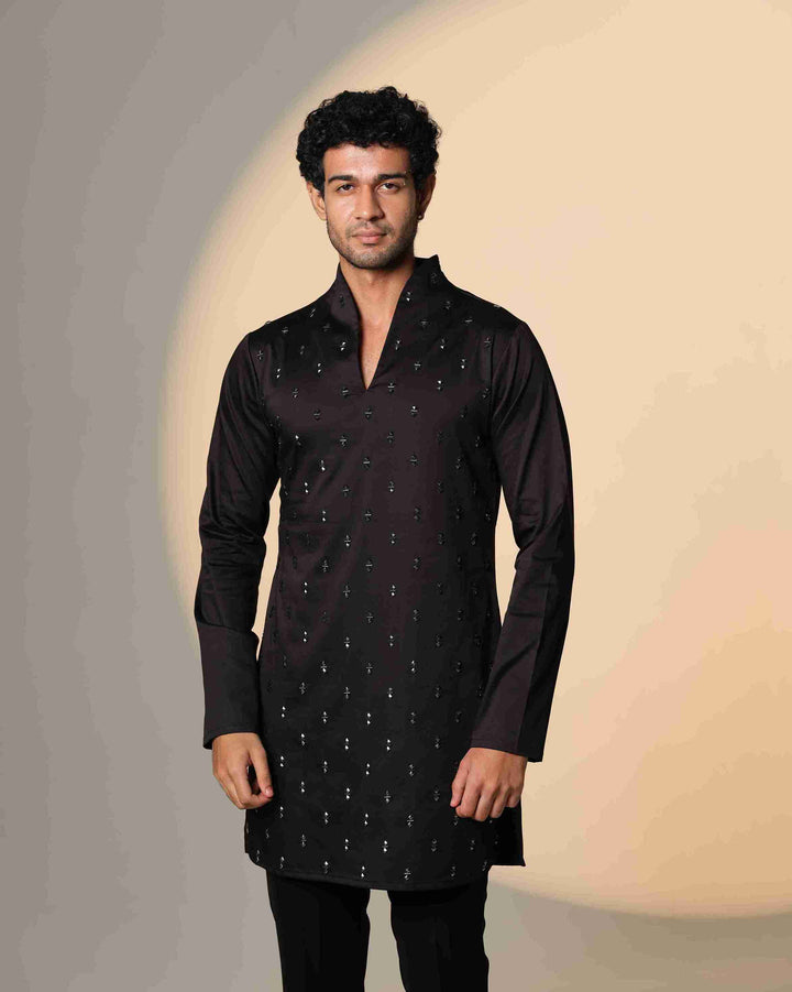 Black Kurta with Double pyramid with Centre-sally chitha work