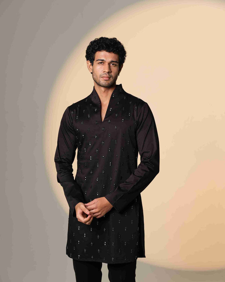 Black Kurta with Double pyramid with Centre-sally chitha work