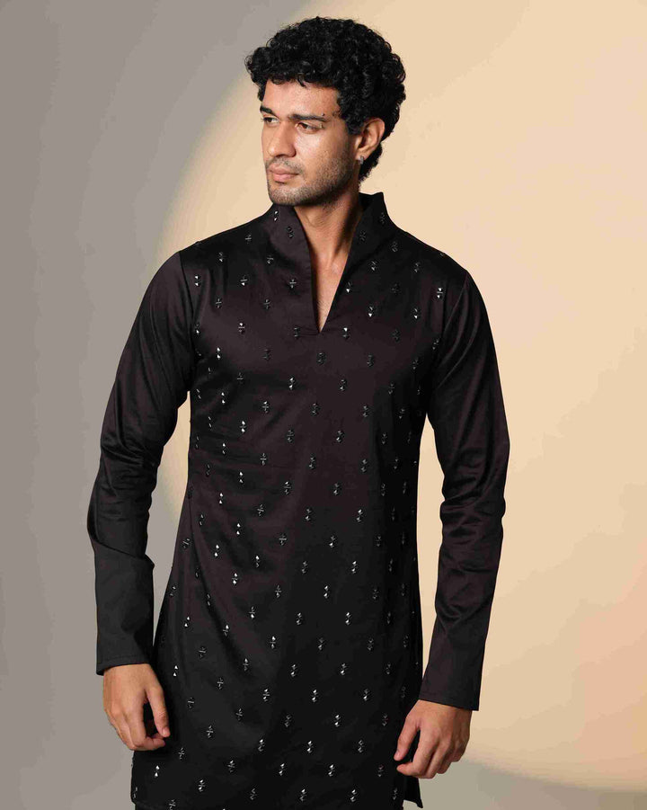 Black Kurta with Double pyramid with Centre-sally chitha work