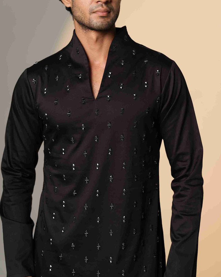 Black Kurta with Double pyramid with Centre-sally chitha work