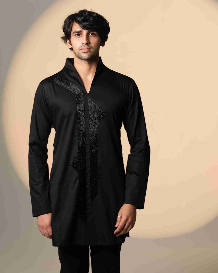 Black Kurta with Galaxy Straight line