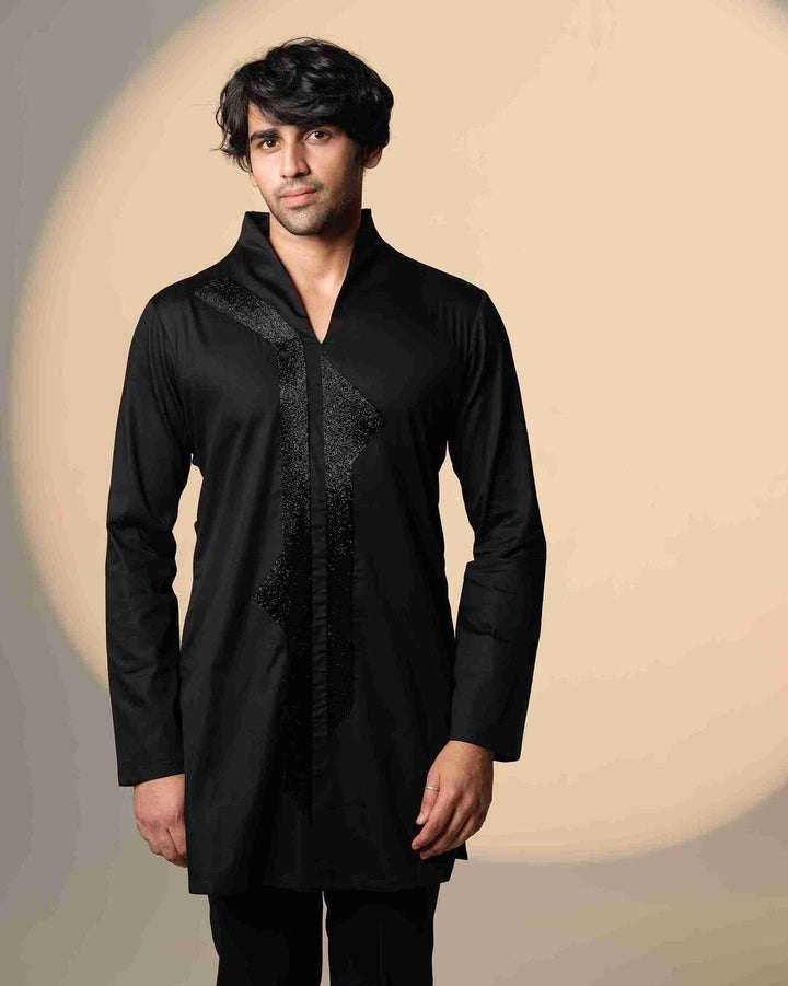 Black Kurta with Galaxy Straight line