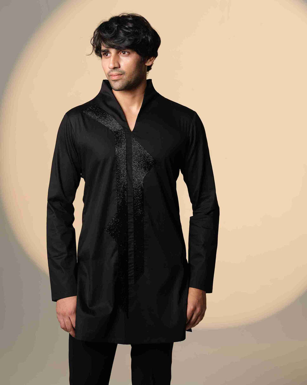 Black Kurta with Galaxy Straight line