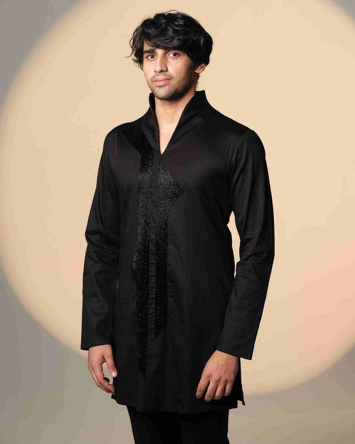 Black Kurta with Galaxy Straight line