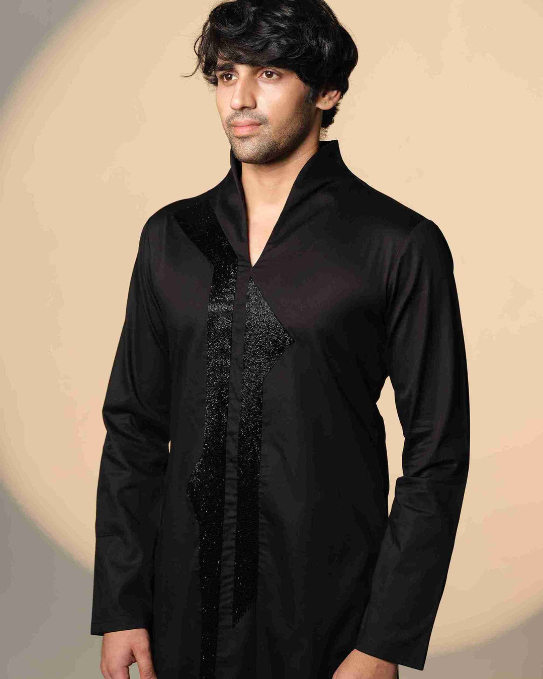 Black Kurta with Galaxy Straight line