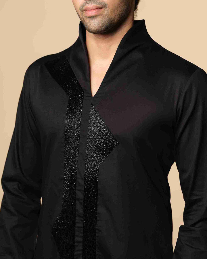 Black Kurta with Galaxy Straight line