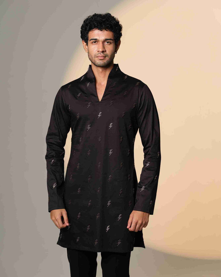 Black Kurta with Pink and Silver Salli Chitha work