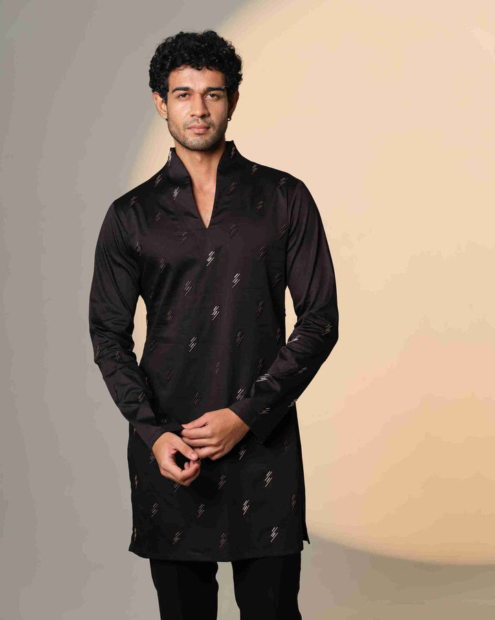 Black Kurta with Pink and Silver Salli Chitha work