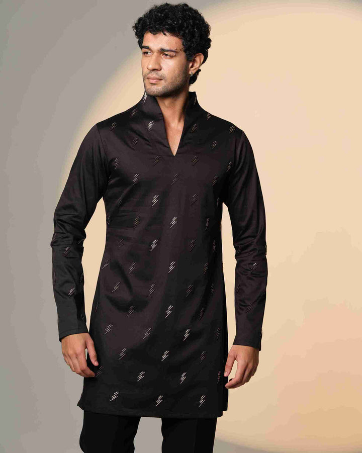 Black Kurta with Pink and Silver Salli Chitha work