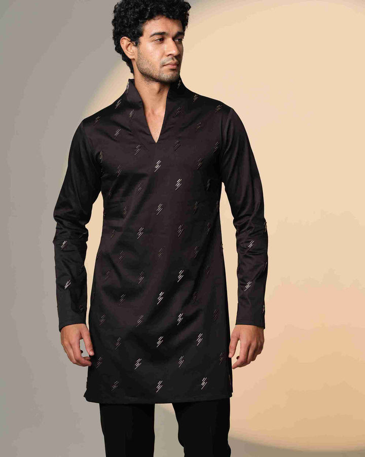 Black Kurta with Pink and Silver Salli Chitha work