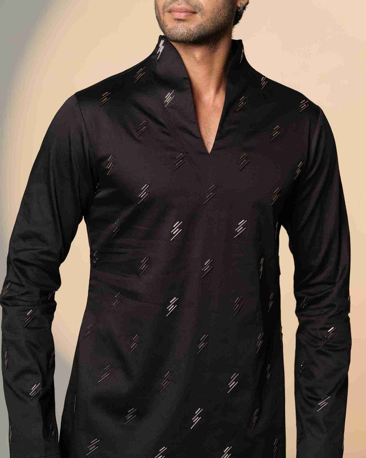 Black Kurta with Pink and Silver Salli Chitha work