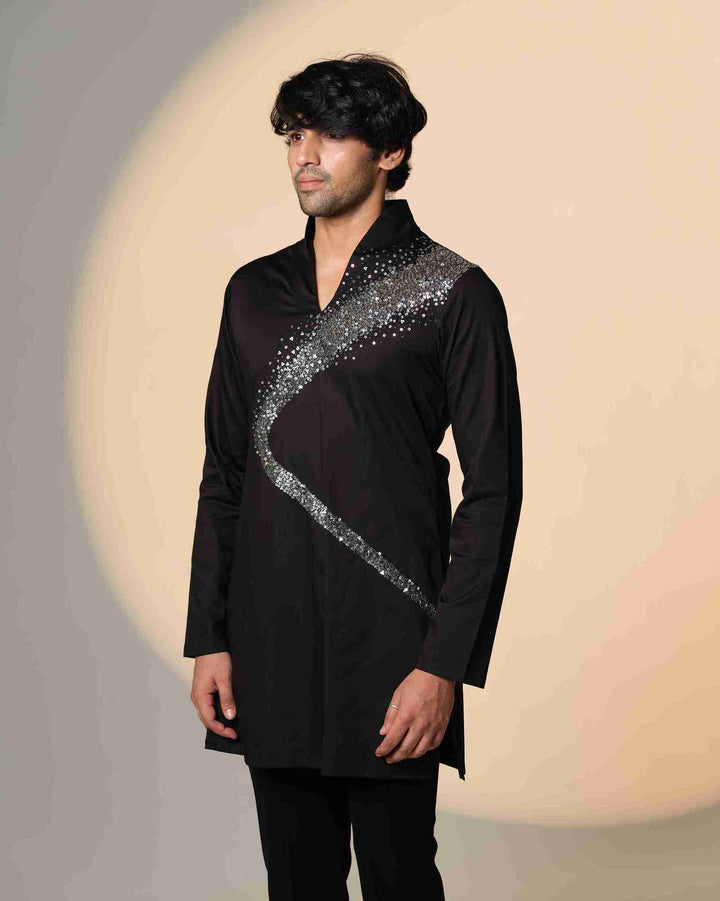 Black Kurta with Galaxy Curve Embellished