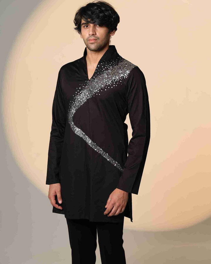 Black Kurta with Galaxy Curve Embellished