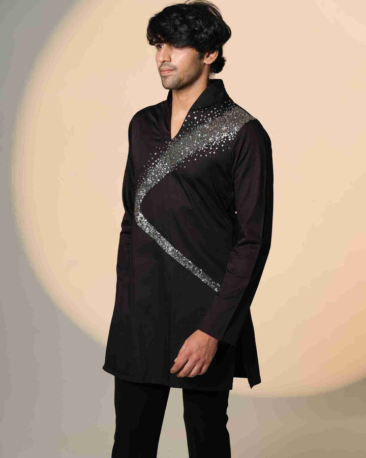 Black Kurta with Galaxy Curve Embellished