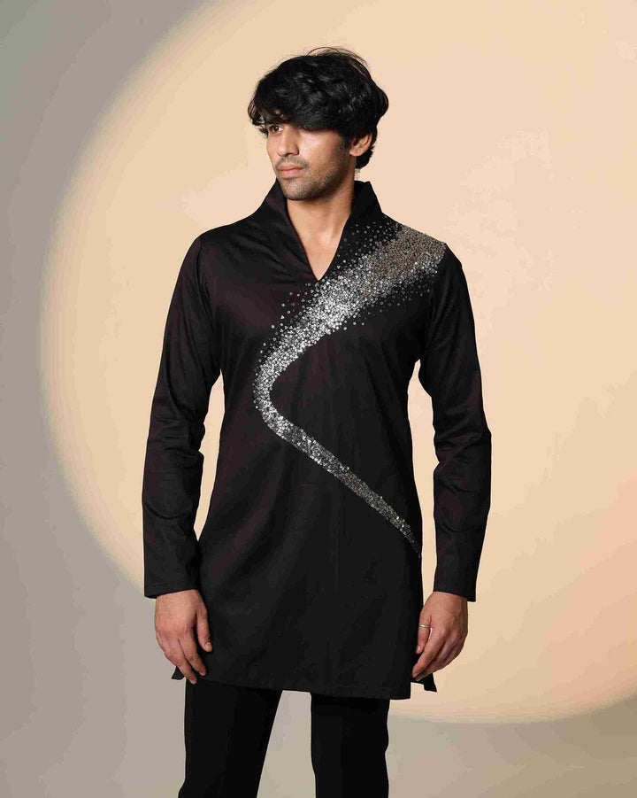 Black Kurta with Galaxy Curve Embellished