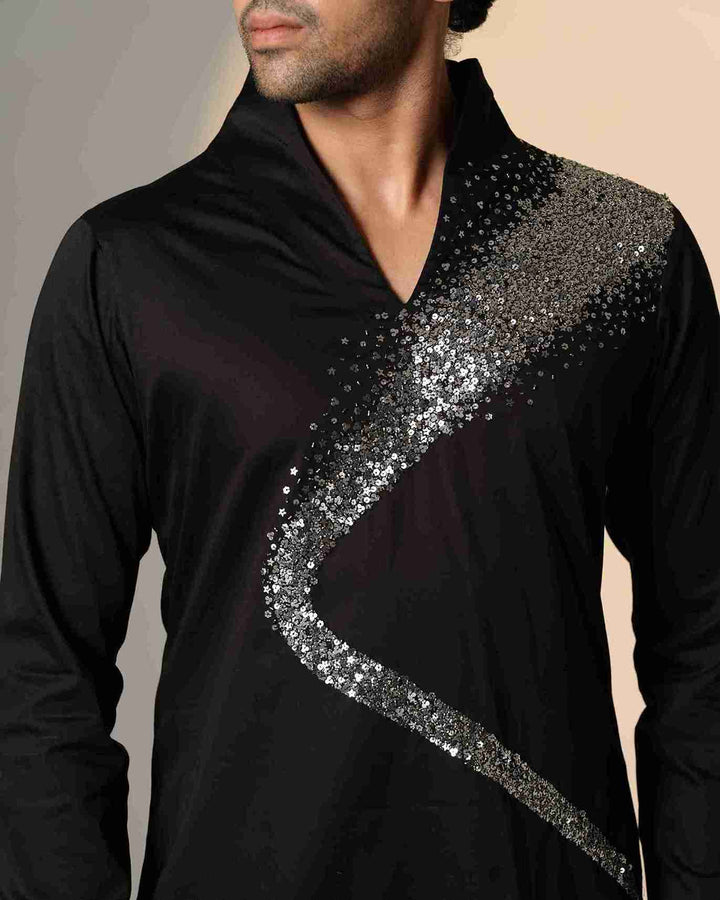 Black Kurta with Galaxy Curve Embellished