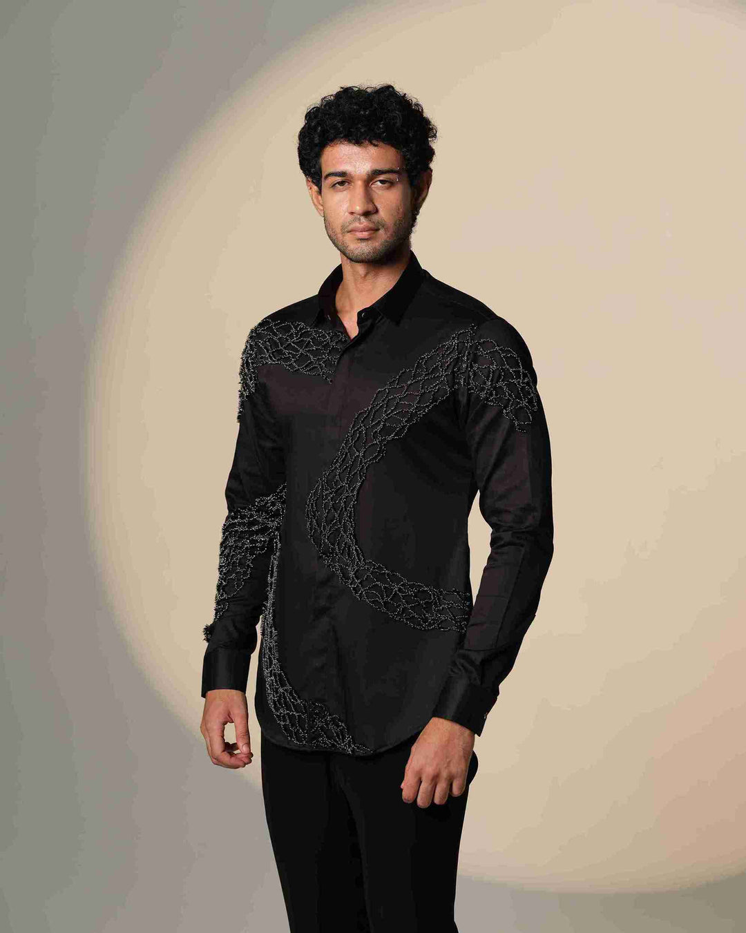 Black Wave Shirt with Standing Sally and Poth Embellishment