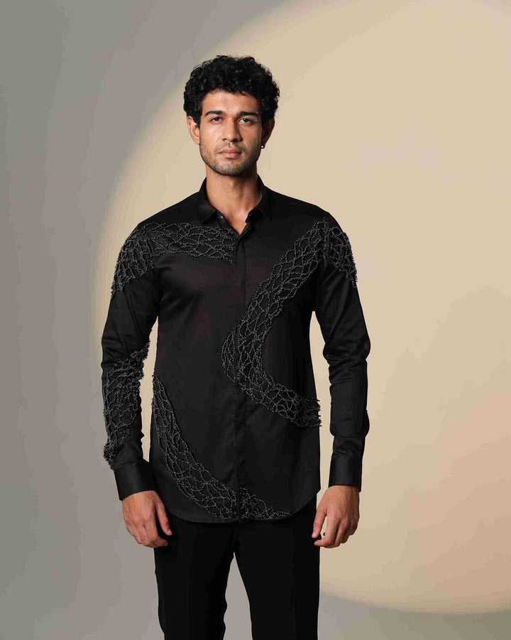 Black Wave Shirt with Standing Sally and Poth Embellishment