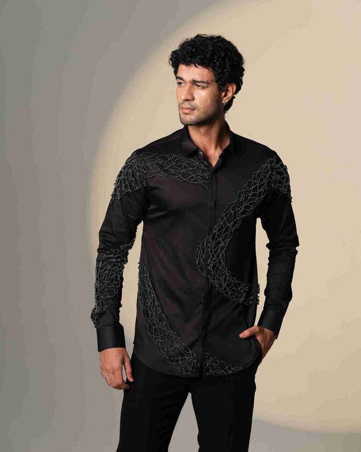Black Wave Shirt with Standing Sally and Poth Embellishment