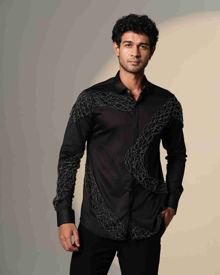 Black Wave Shirt with Standing Sally and Poth Embellishment