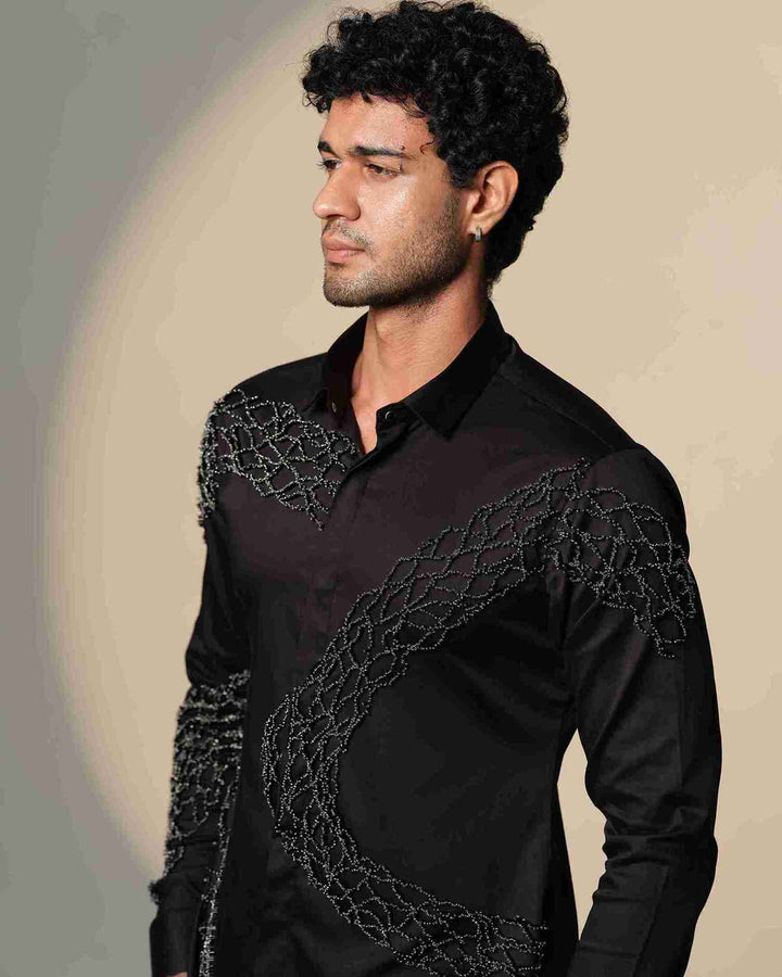 Black Wave Shirt with Standing Sally and Poth Embellishment