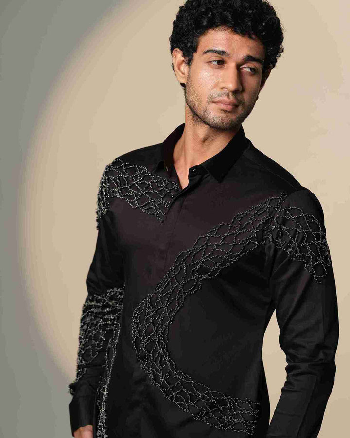 Black Wave Shirt with Standing Sally and Poth Embellishment