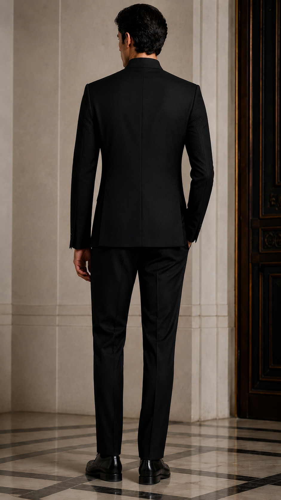 BLACK GOTHIK EMBELLISHMENT ON SHOULDER AND SLEEVES  ON BLACK BANDHGALA SET