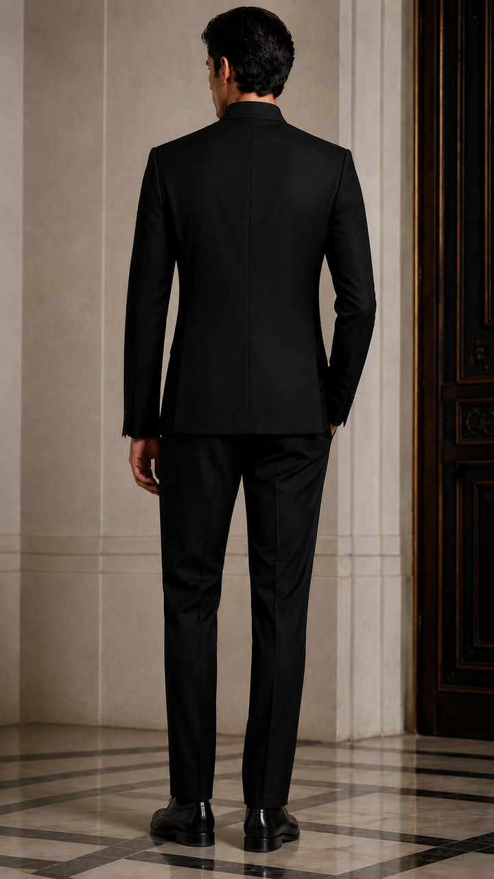 BLACK GOTHIK EMBELLISHMENT ON SHOULDER AND SLEEVES  ON BLACK BANDHGALA SET