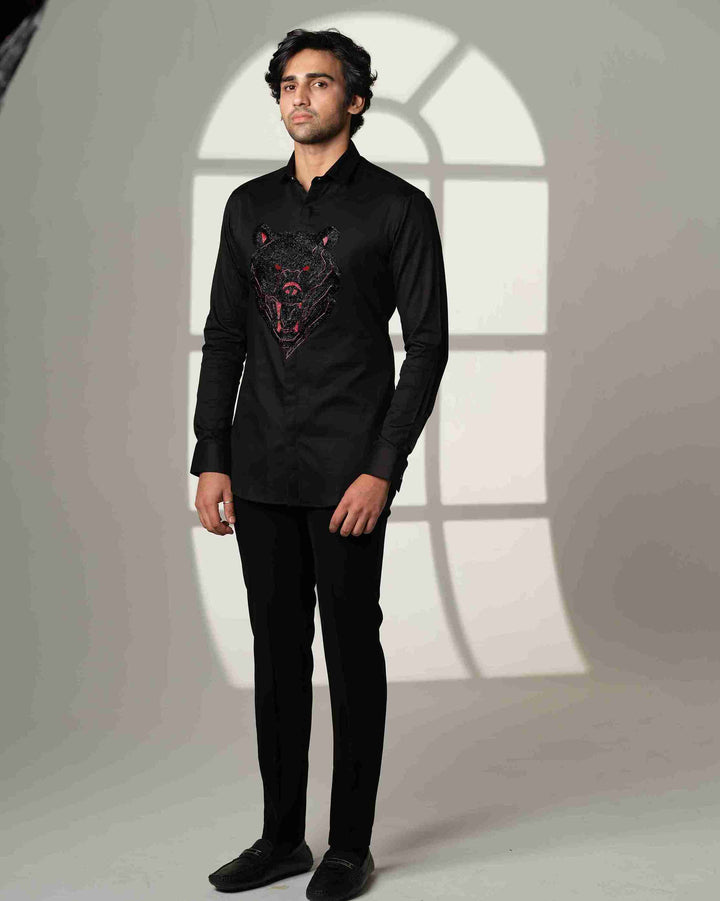 Black Shirt with Black Bear with Red Eyes on Center
