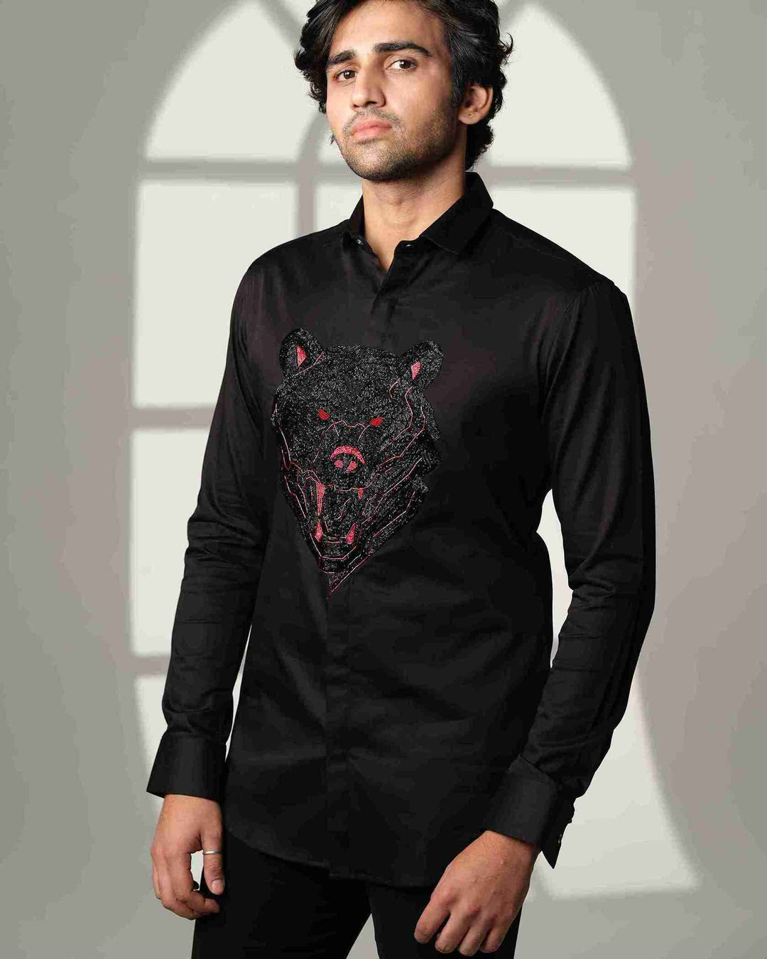 Black Shirt with Black Bear with Red Eyes on Center
