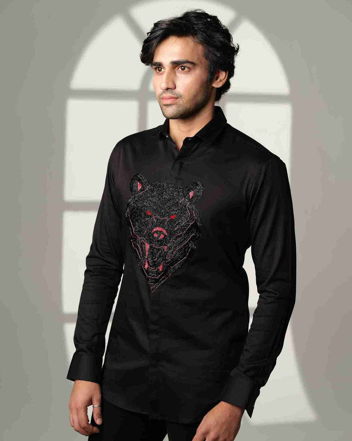 Black Shirt with Black Bear with Red Eyes on Center