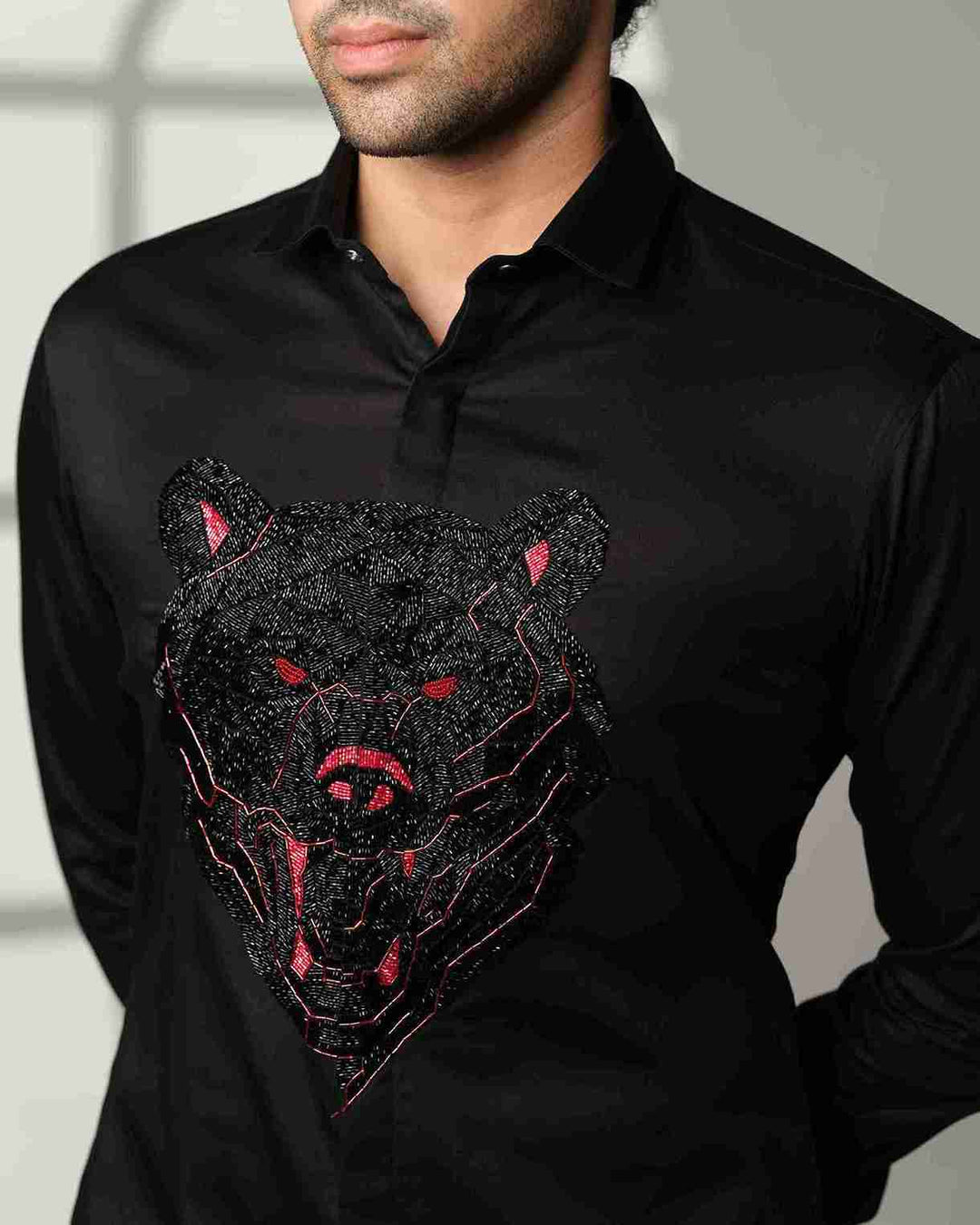 Black Shirt with Black Bear with Red Eyes on Center