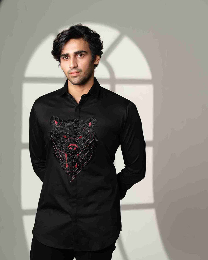 Black Shirt with Black Bear with Red Eyes on Center