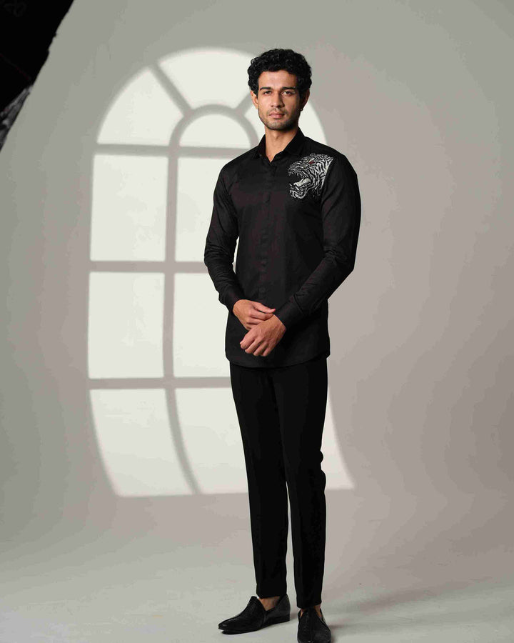 Black Shirt with Tiger Roar on the Edge
