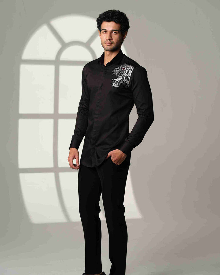 Black Shirt with Tiger Roar on the Edge