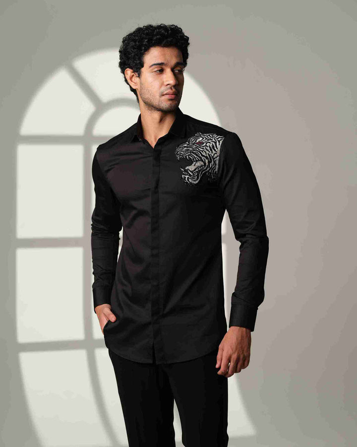 Black Shirt with Tiger Roar on the Edge