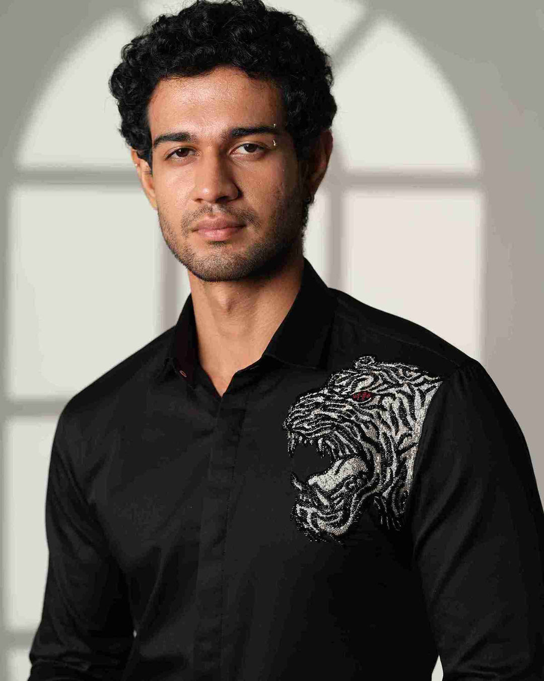 Black Shirt with Tiger Roar on the Edge