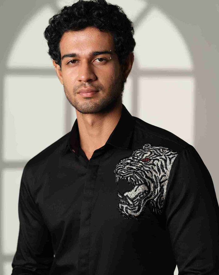 Black Shirt with Tiger Roar on the Edge