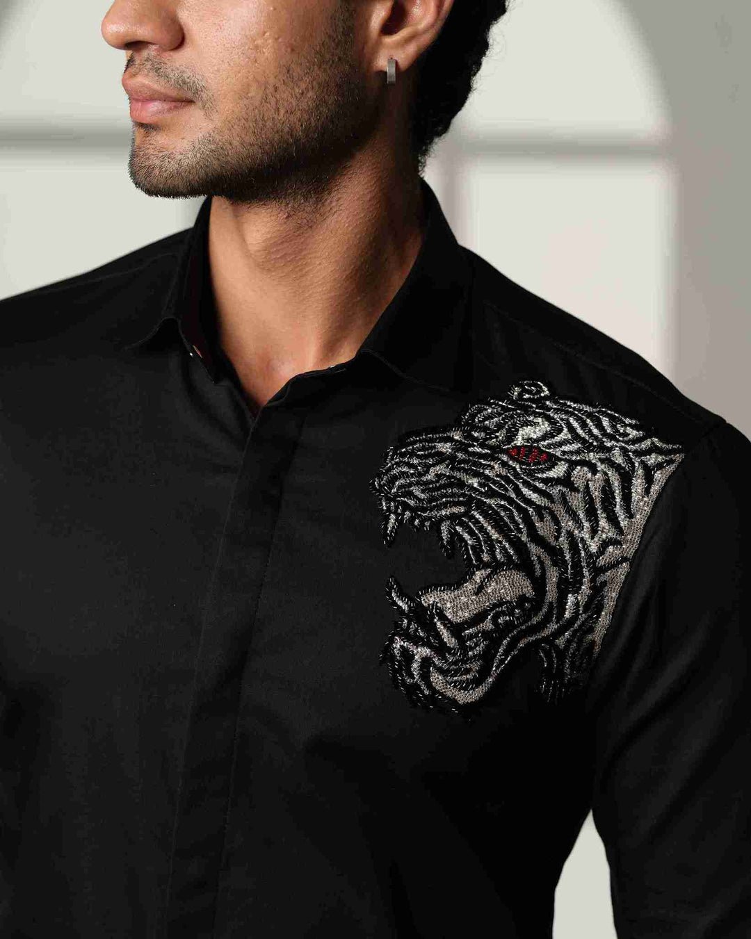 Black Shirt with Tiger Roar on the Edge