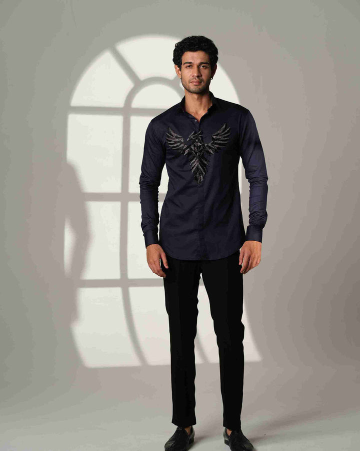 Navy Blue Shirt with 3D Phoenix on Center