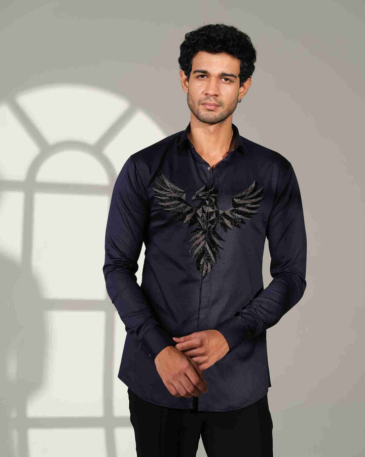 Navy Blue Shirt with 3D Phoenix on Center