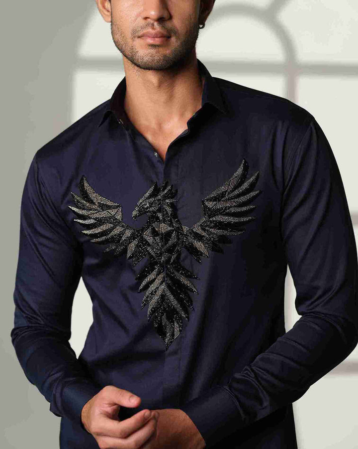 Navy Blue Shirt with 3D Phoenix on Center