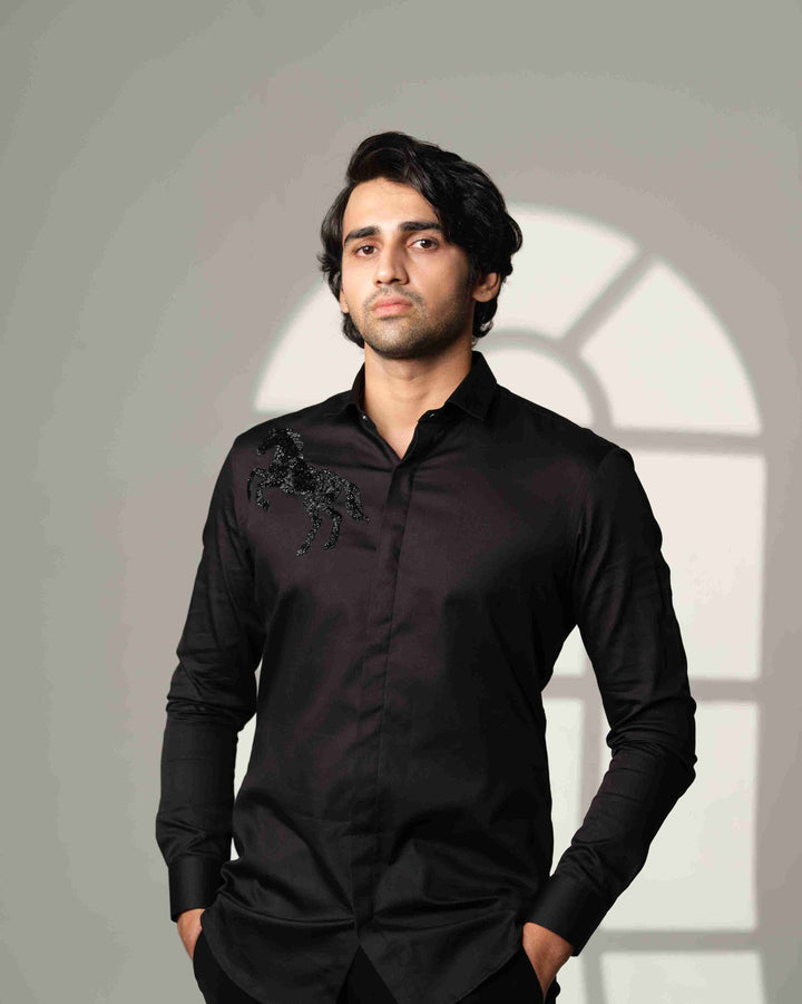 Black Shirt with Black Horse on Right shoulder